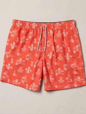 Croft & Barrow Mens Orange Pineapple Print Swim Trunks XL Beach Tropical Hawaiia